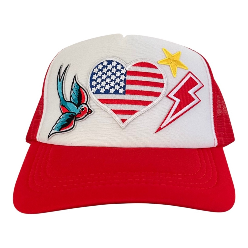Team USA Red and White Trucker Hat with Patches
